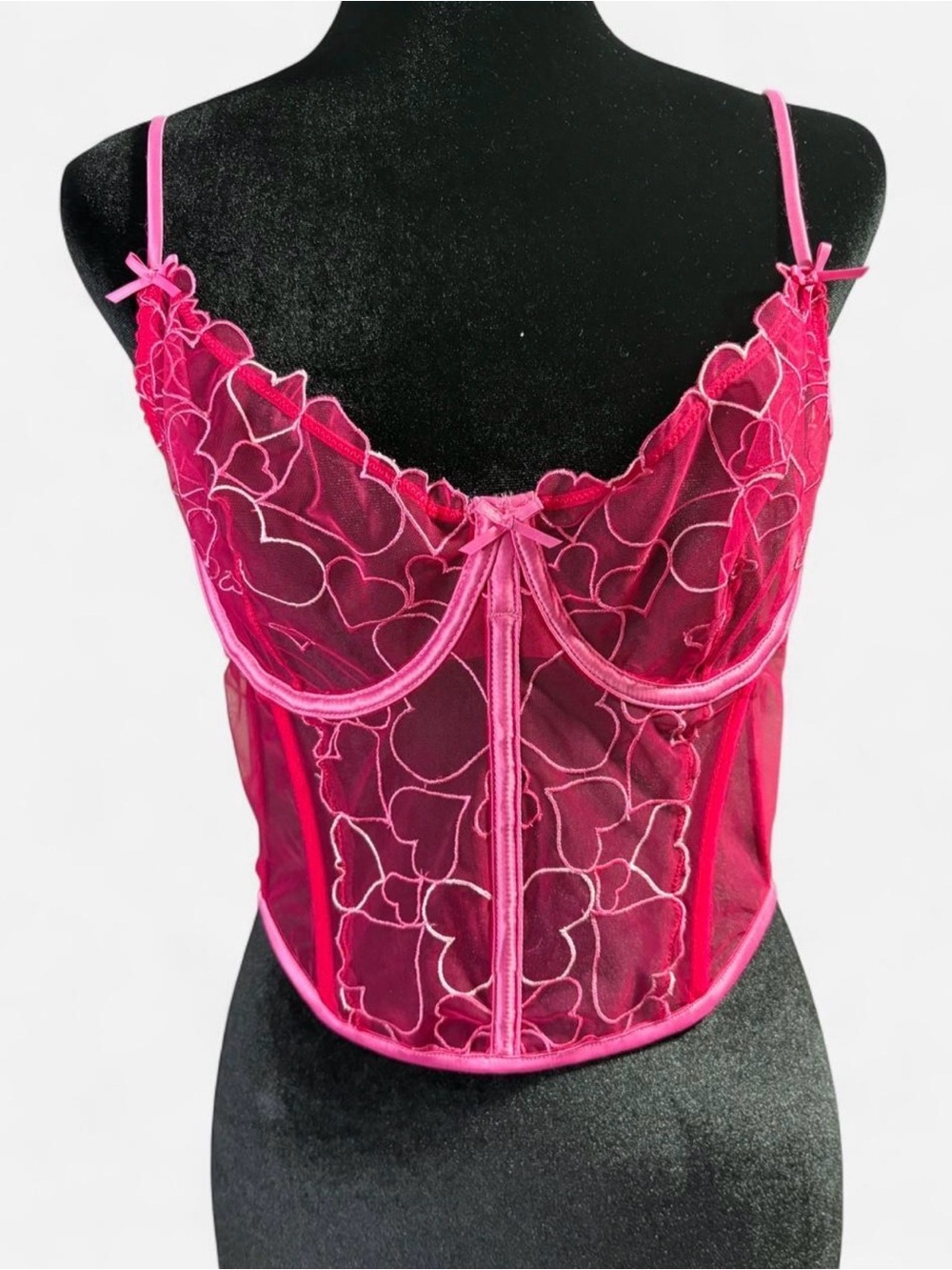 SKIMS Hot Pink Sheer Heart-Embroidered Bustier Top